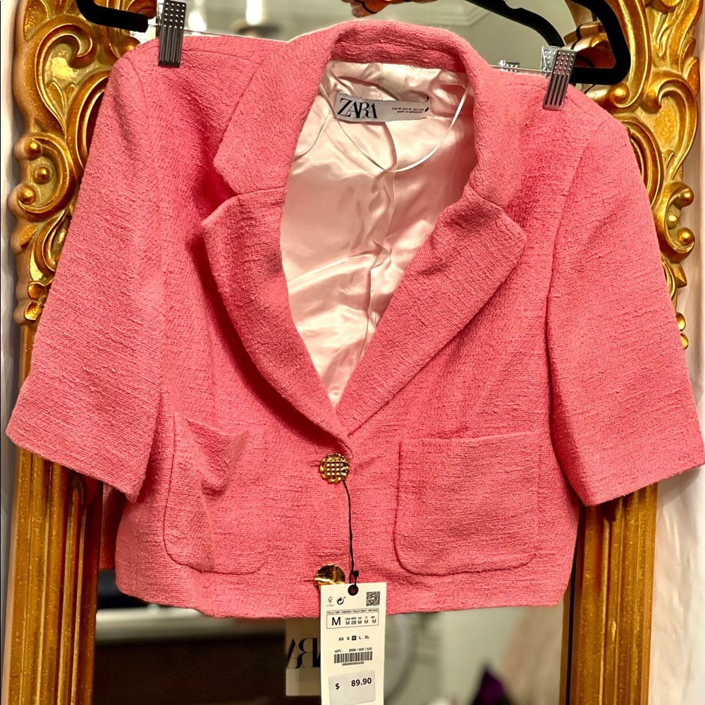 Zara medium pink textured crop blazer